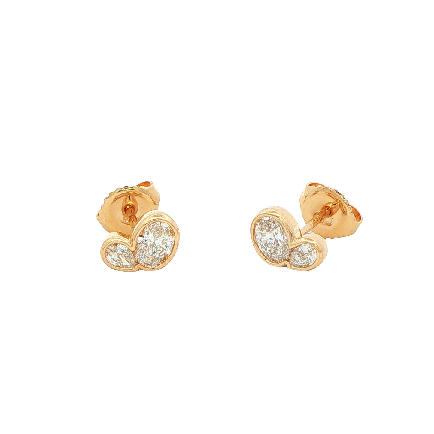Yellow Gold Oval and Pear Diamond 2 Stone Earrings