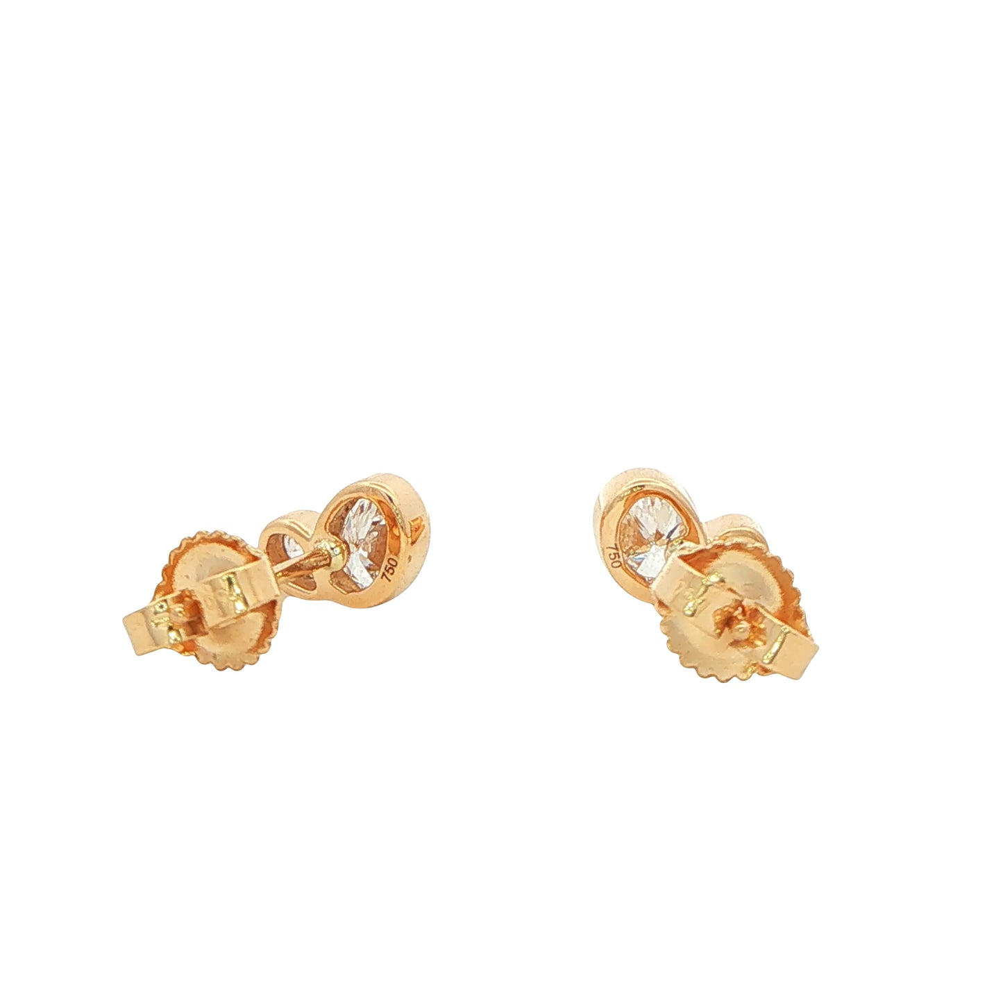 Yellow Gold Oval and Pear Diamond 2 Stone Earrings