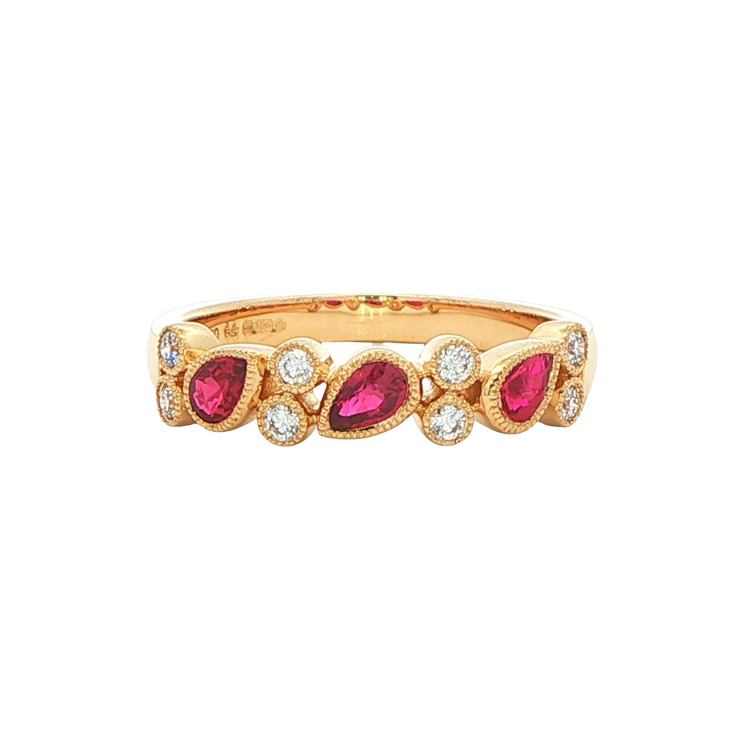 Pear Shaped Ruby and Diamond Vintage Style Eternity Ring