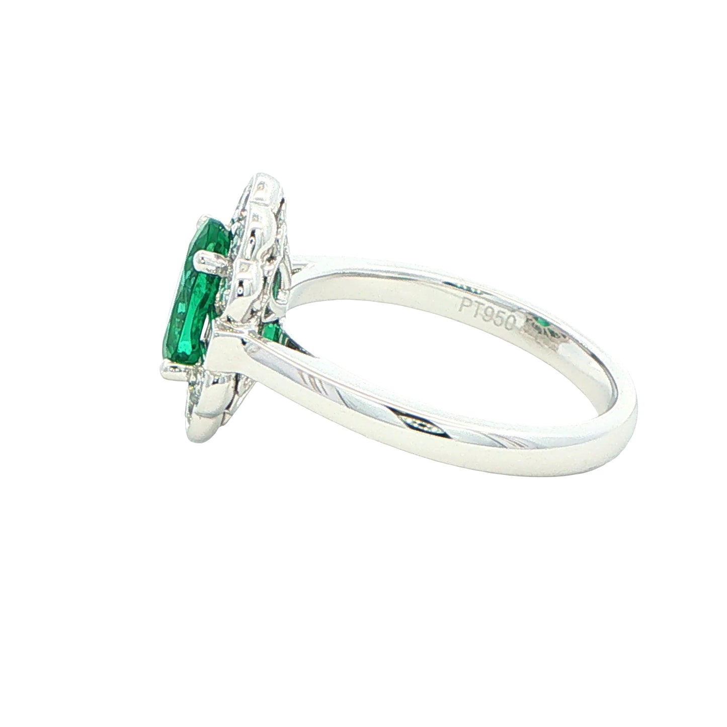 Oval emerald and diamond fancy cluster style ring