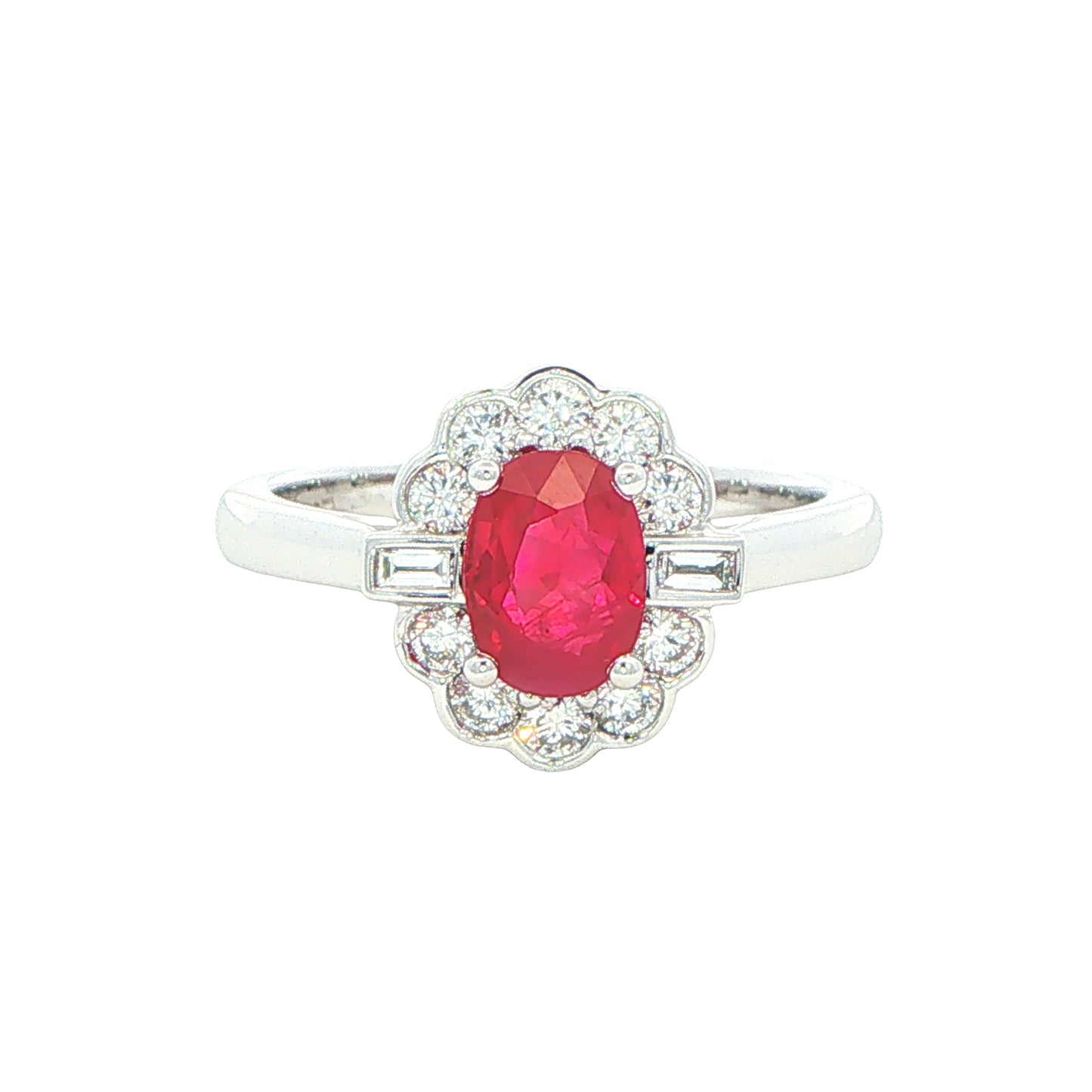 Oval Ruby and Diamond Fancy Style Cluster Ring