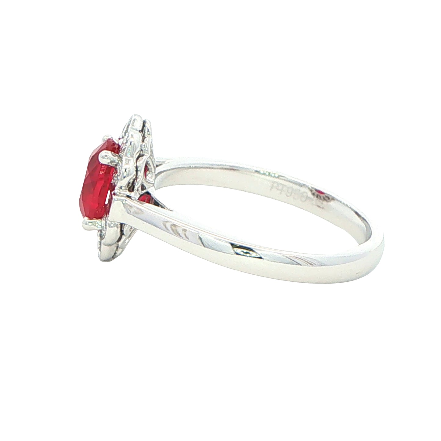 Oval Ruby and Diamond Fancy Style Cluster Ring