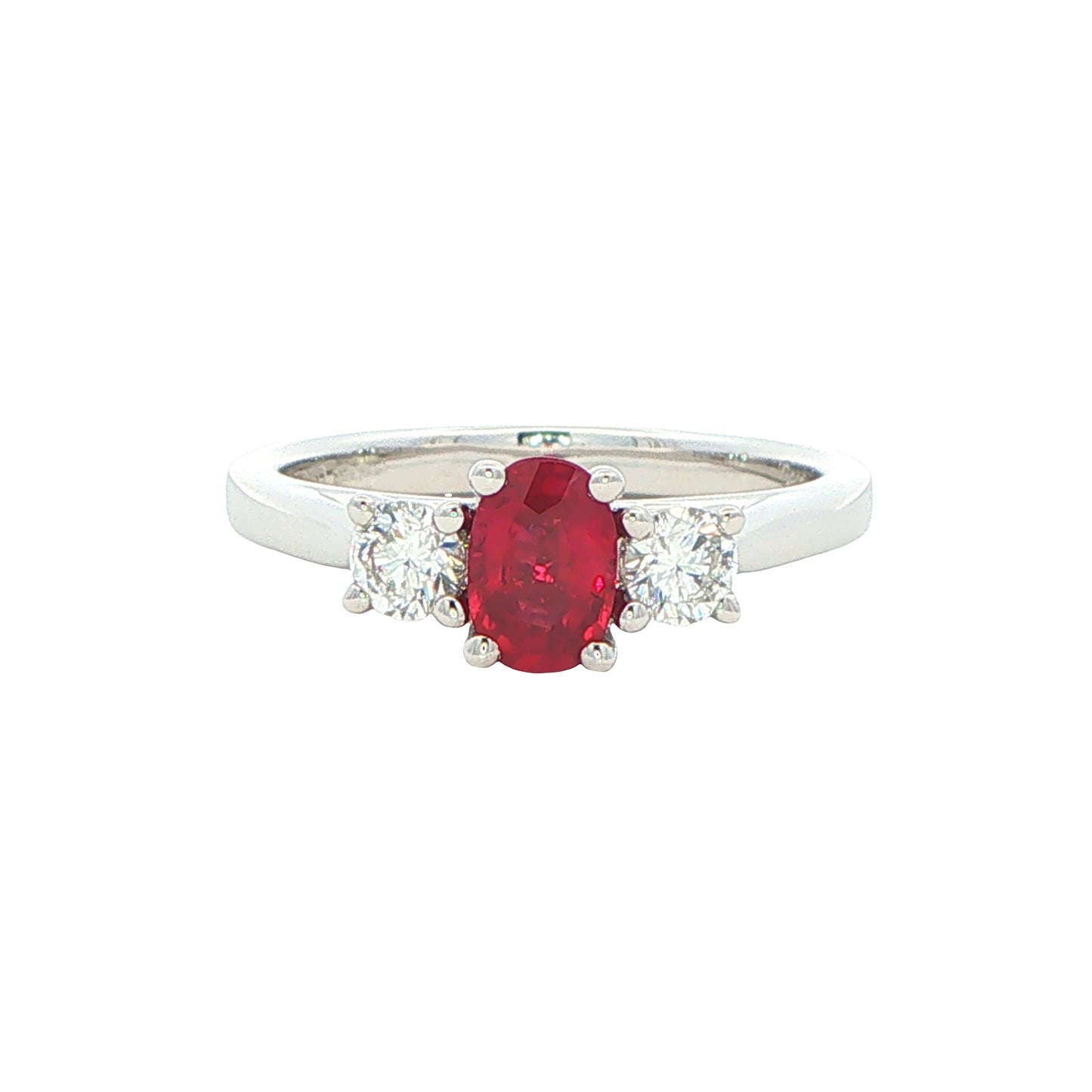 RUBY AND Round Brilliant Cut DIAMOND 3 STONE RING