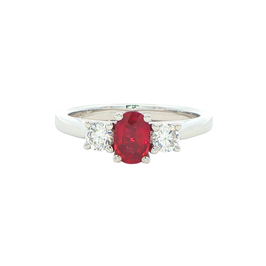 RUBY AND Round Brilliant Cut DIAMOND 3 STONE RING