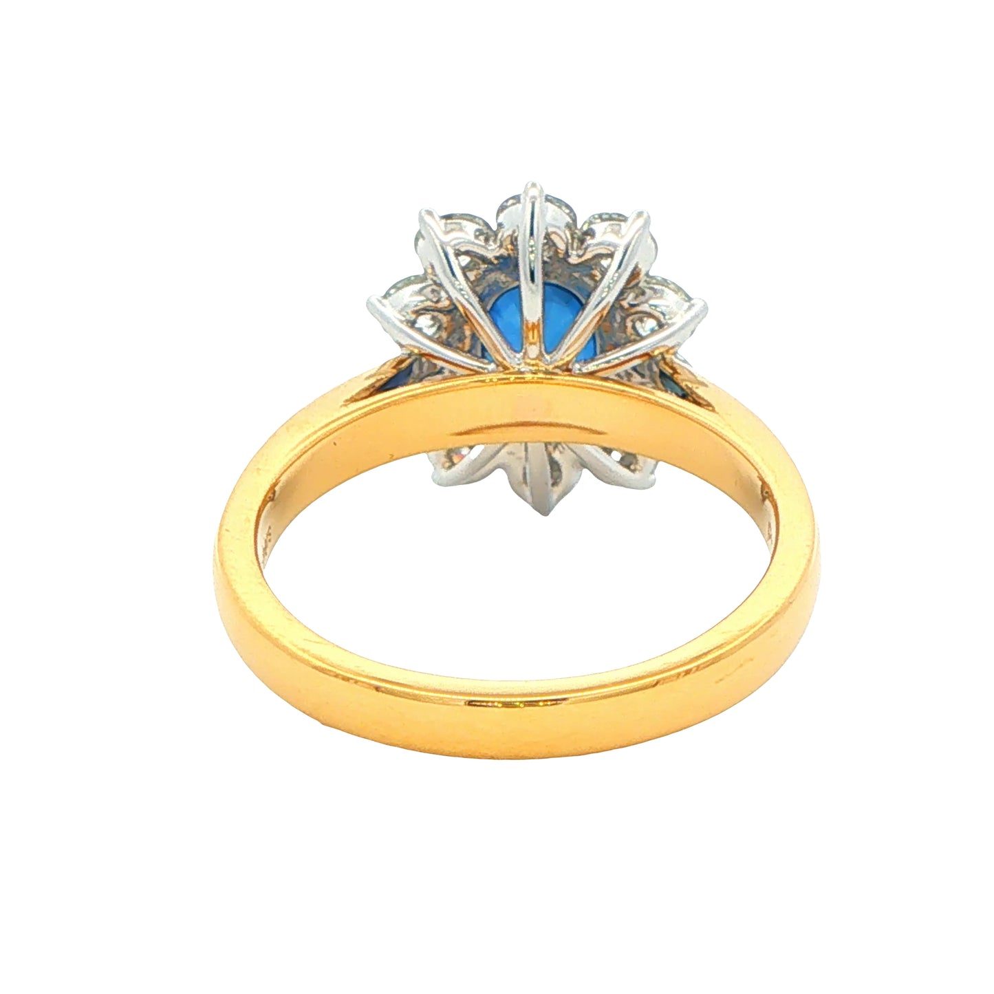 SAPPHIRE AND ROUND BRILLIANT CUT DIAMOND CLUSTER STYLE RING