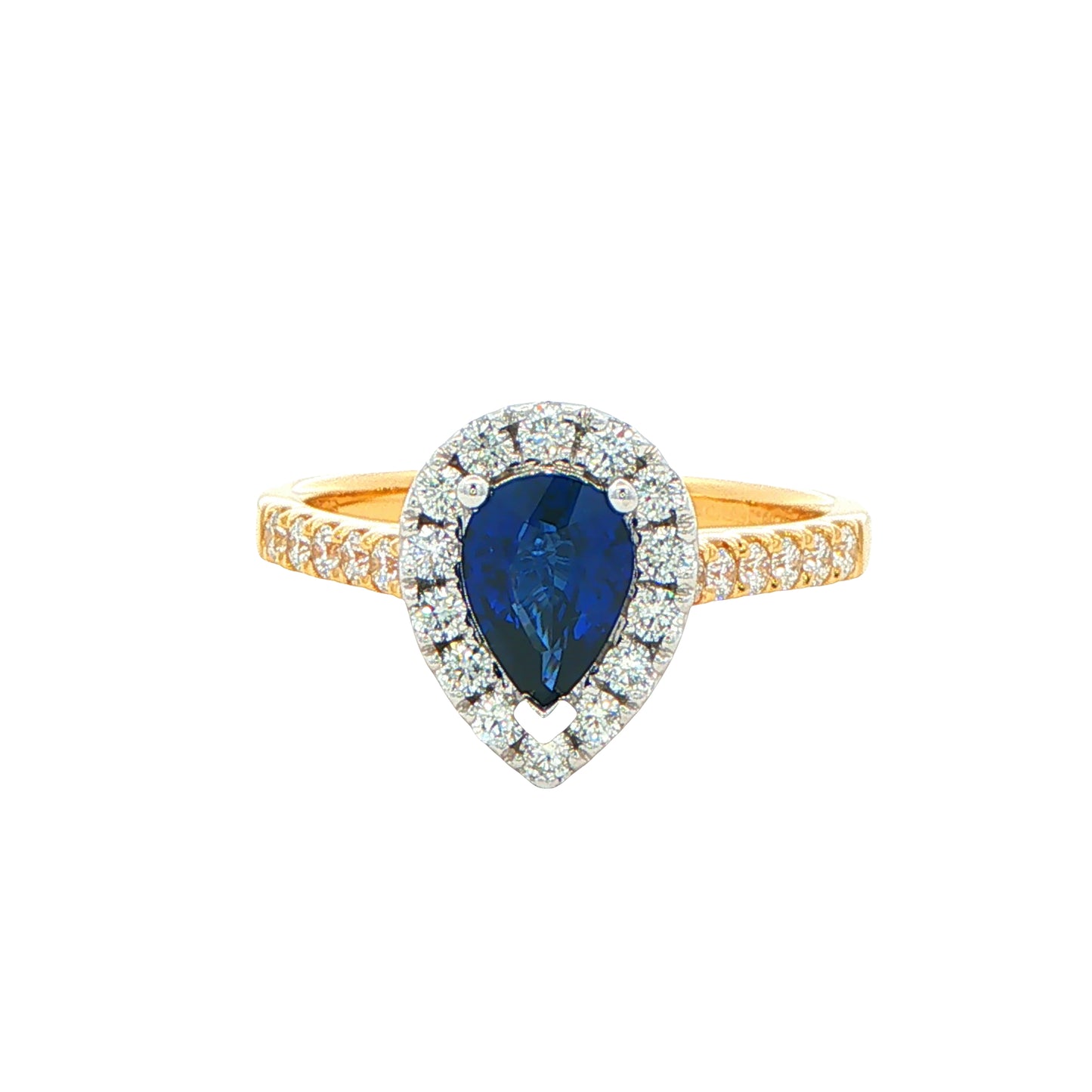Pear Shaped Sapphire and Diamond Halo Style Ring