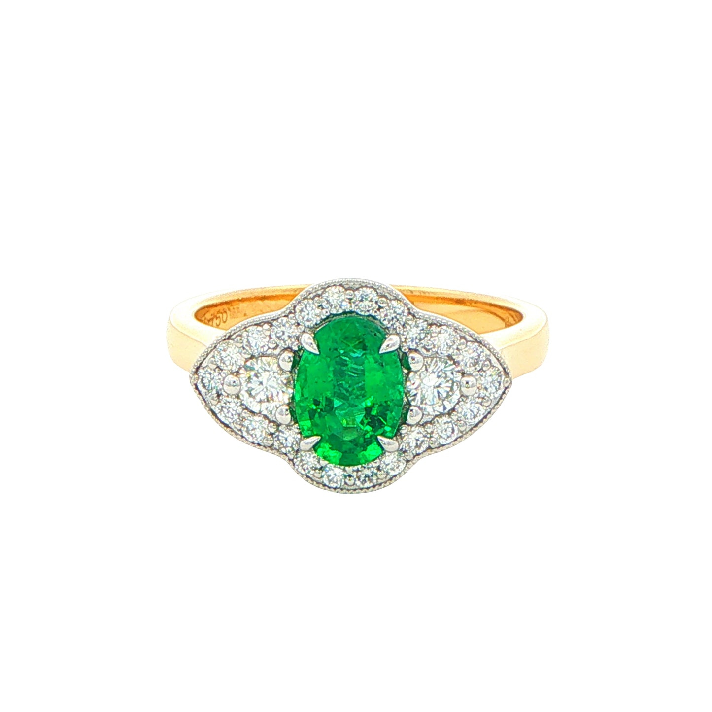 Emerald and Diamond Vintage Style Cluster Ring