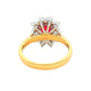 Octagonal shaped ruby and round brilliant cut diamond cluster style ring