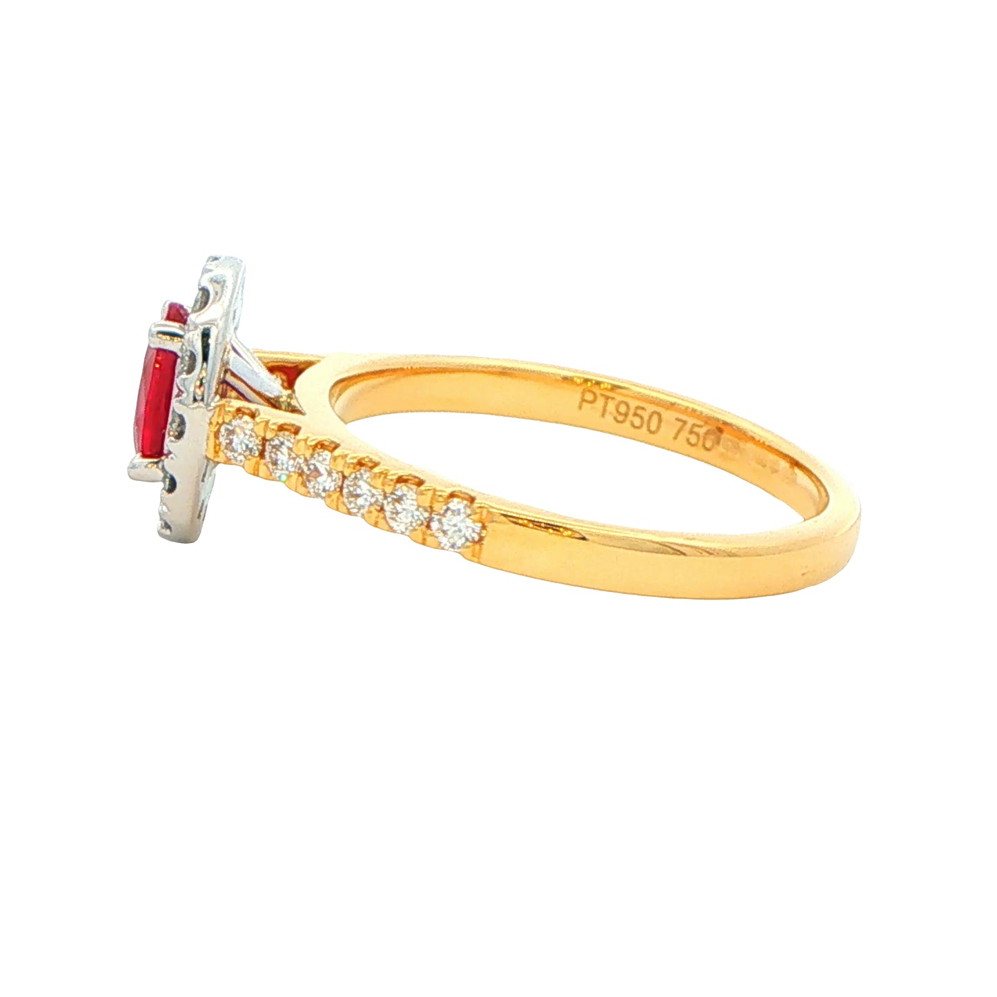 Oval Shaped Ruby and Round Brilliant Cut Diamond Halo Ring