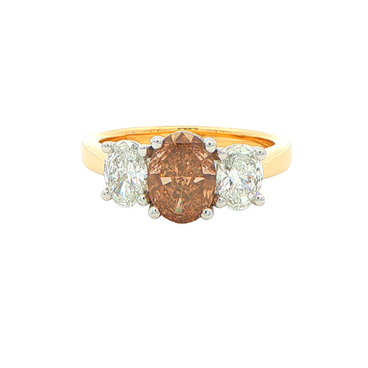 Oval Cognac and White Diamond 3 Stone Ring Gardiner Brothers