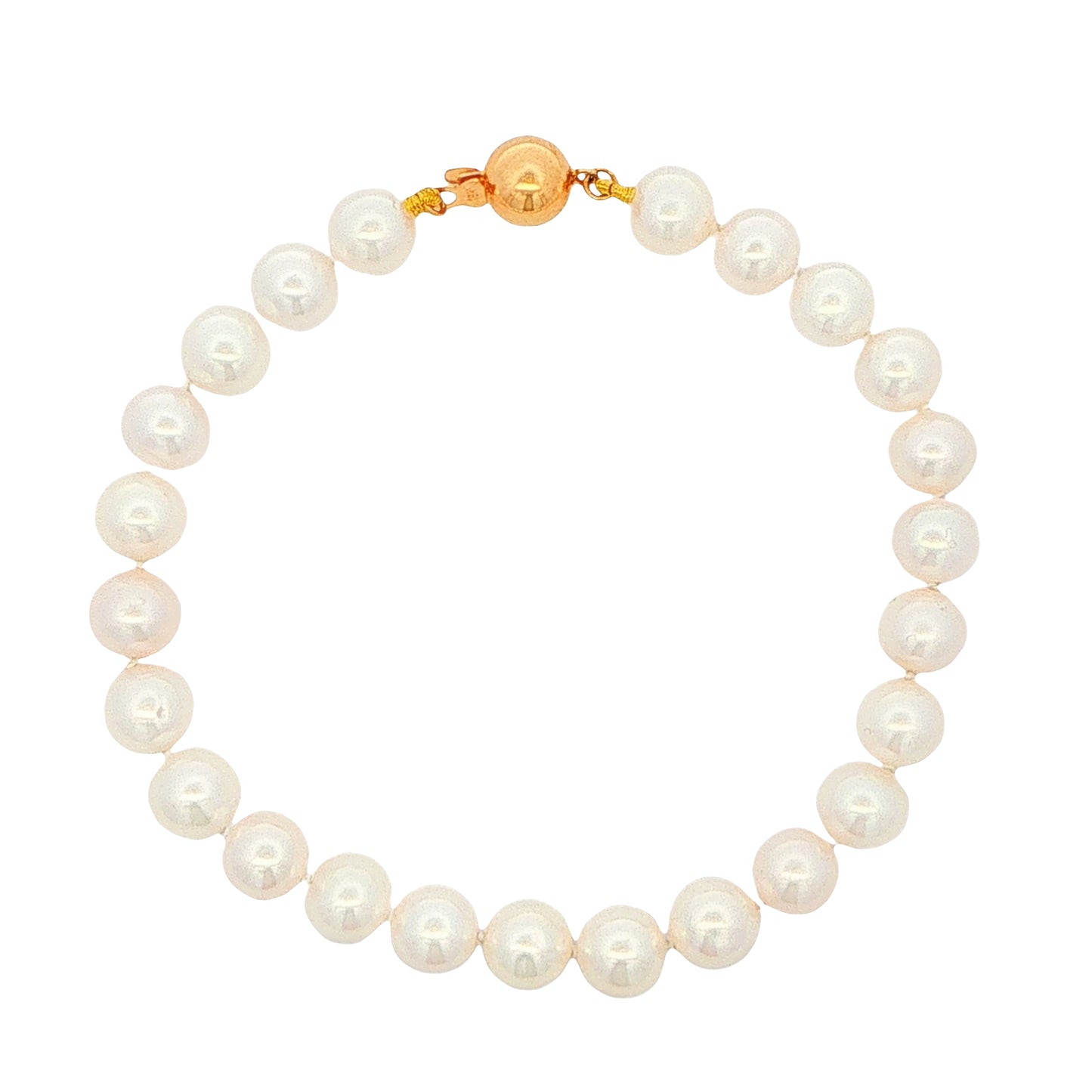 Yellow Gold Akoya String of Pearl Bracelet : 6-6.5mm