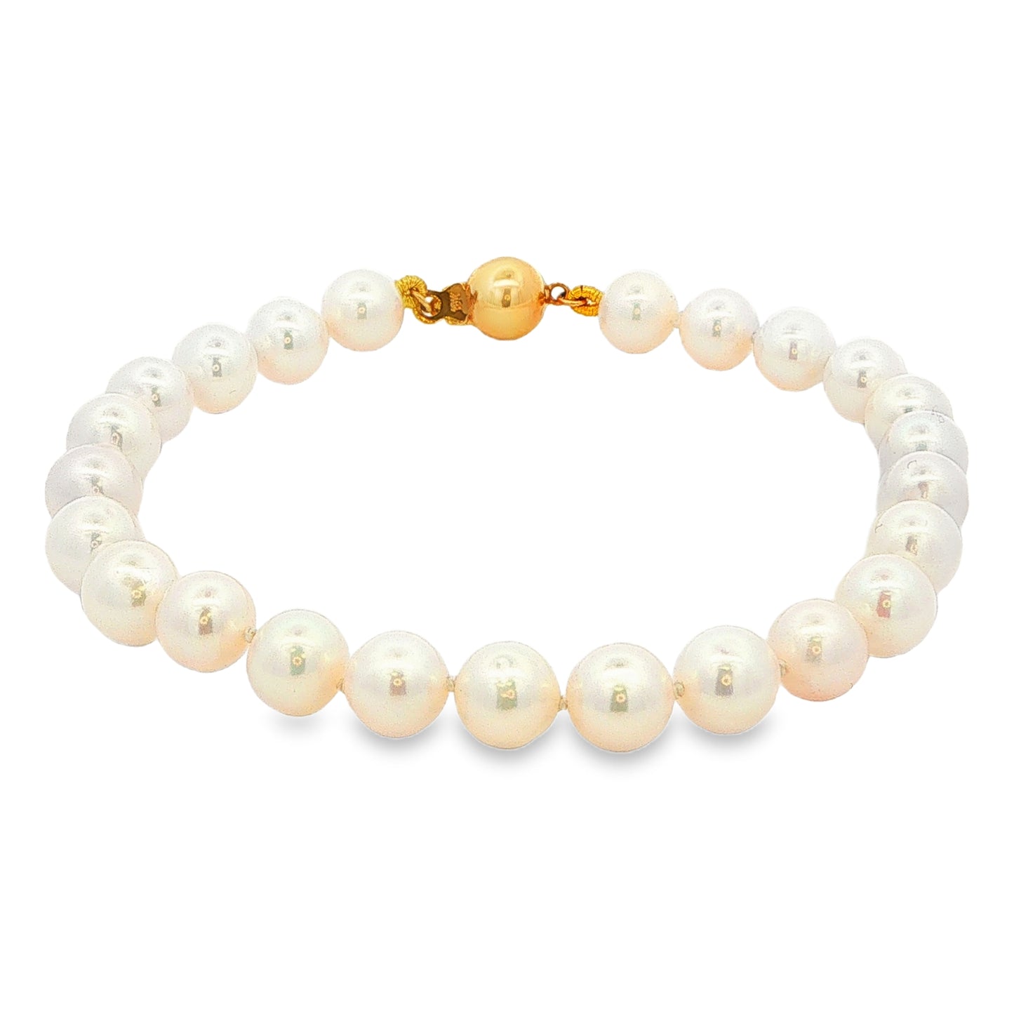 Yellow Gold Akoya String of Pearl Bracelet : 6-6.5mm