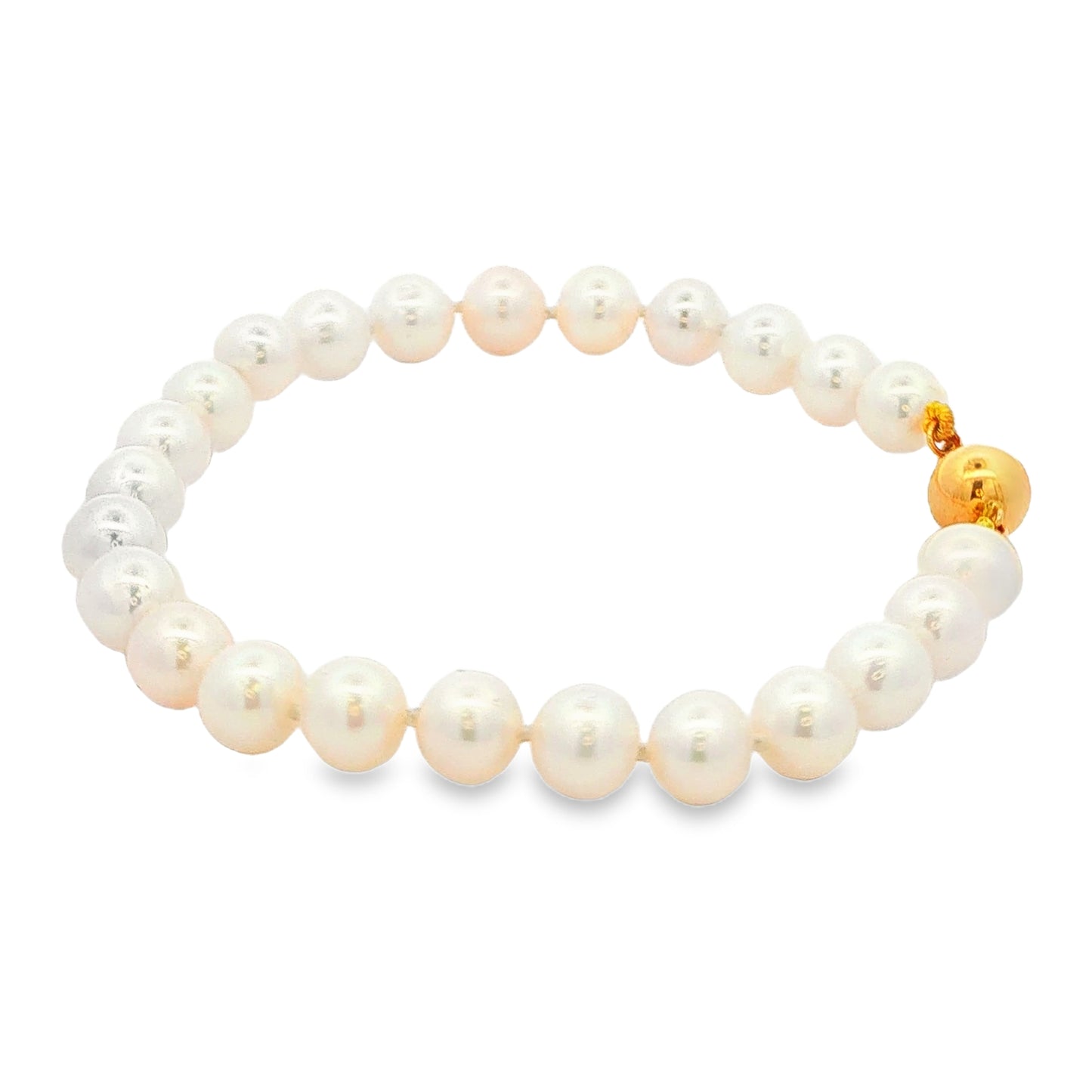 Yellow Gold Akoya String of Pearl Bracelet : 6-6.5mm