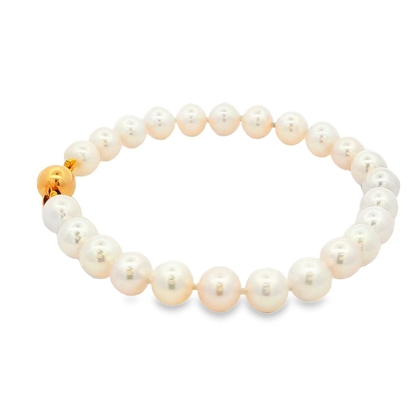 Yellow Gold Akoya String of Pearl Bracelet : 6-6.5mm