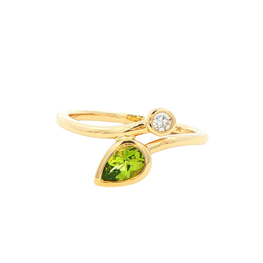 Yellow Gold Peridot and Diamond 2 Stone Ring Gardiner Brothers