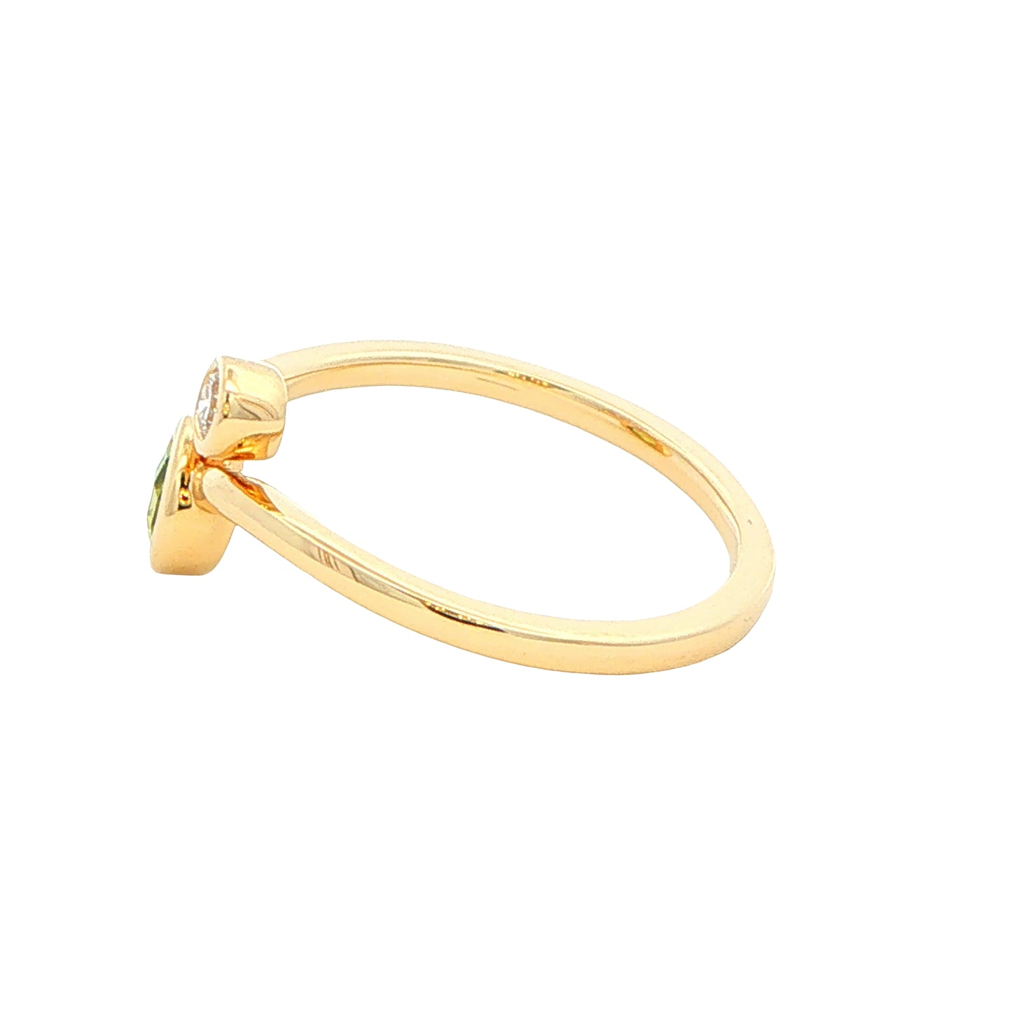 Yellow Gold Peridot and Diamond 2 Stone Ring