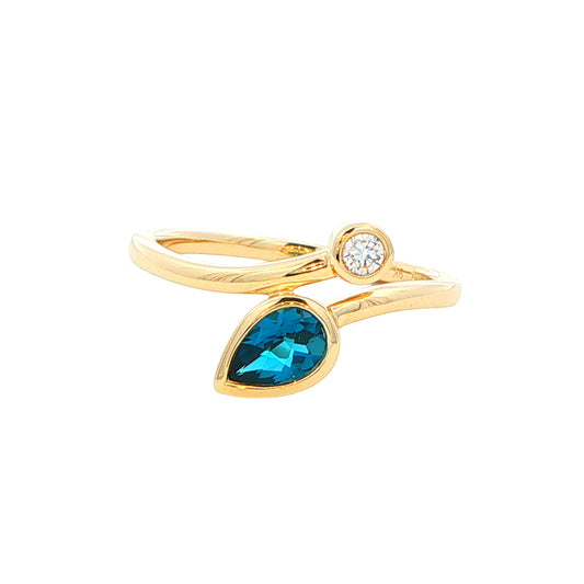 Yellow Gold London Blue Topaz and Diamond 2 Stone Ring Gardiner Brothers