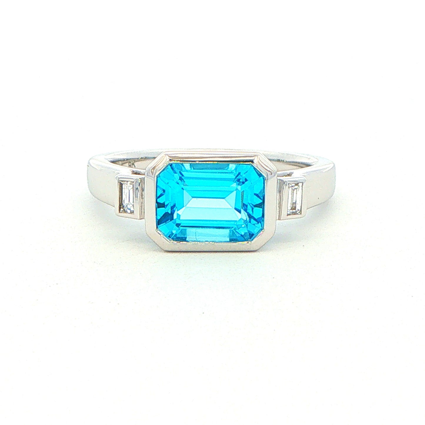 White Gold Topaz and Baguette Diamond Dress Ring
