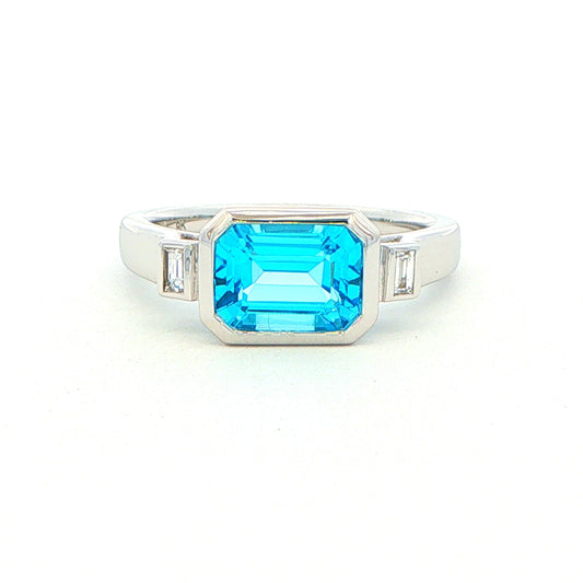 White Gold Topaz and Baguette Diamond Dress Ring Gardiner Brothers