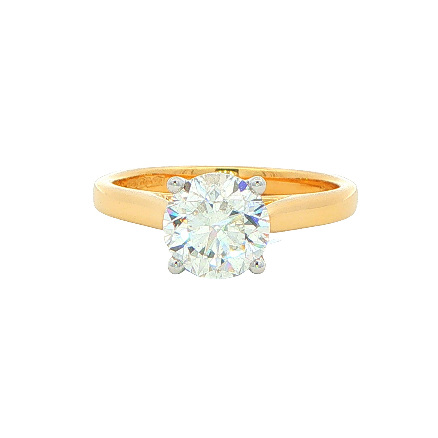 Yellow Gold Round Brilliant Cut Diamond Solitaire Ring - 1.50cts