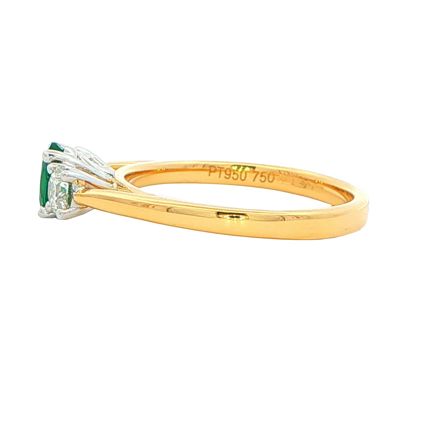 Oval Emerald and round brilliant cut Diamond 3 Stone Ring gardiner-brothers