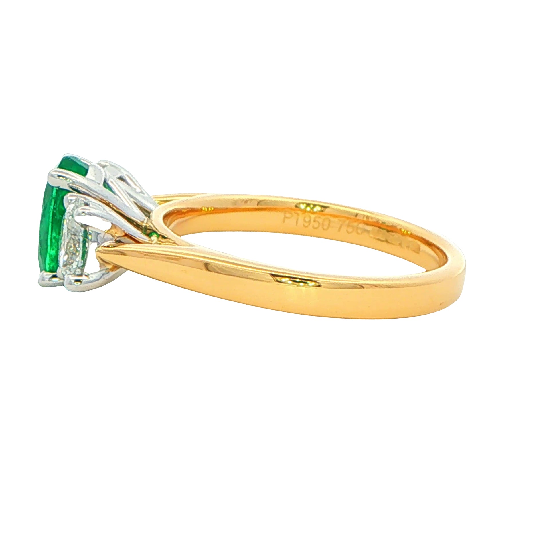 Oval Shaped Emerald and Oval Diamond 3 stone ring Gardiner Brothers