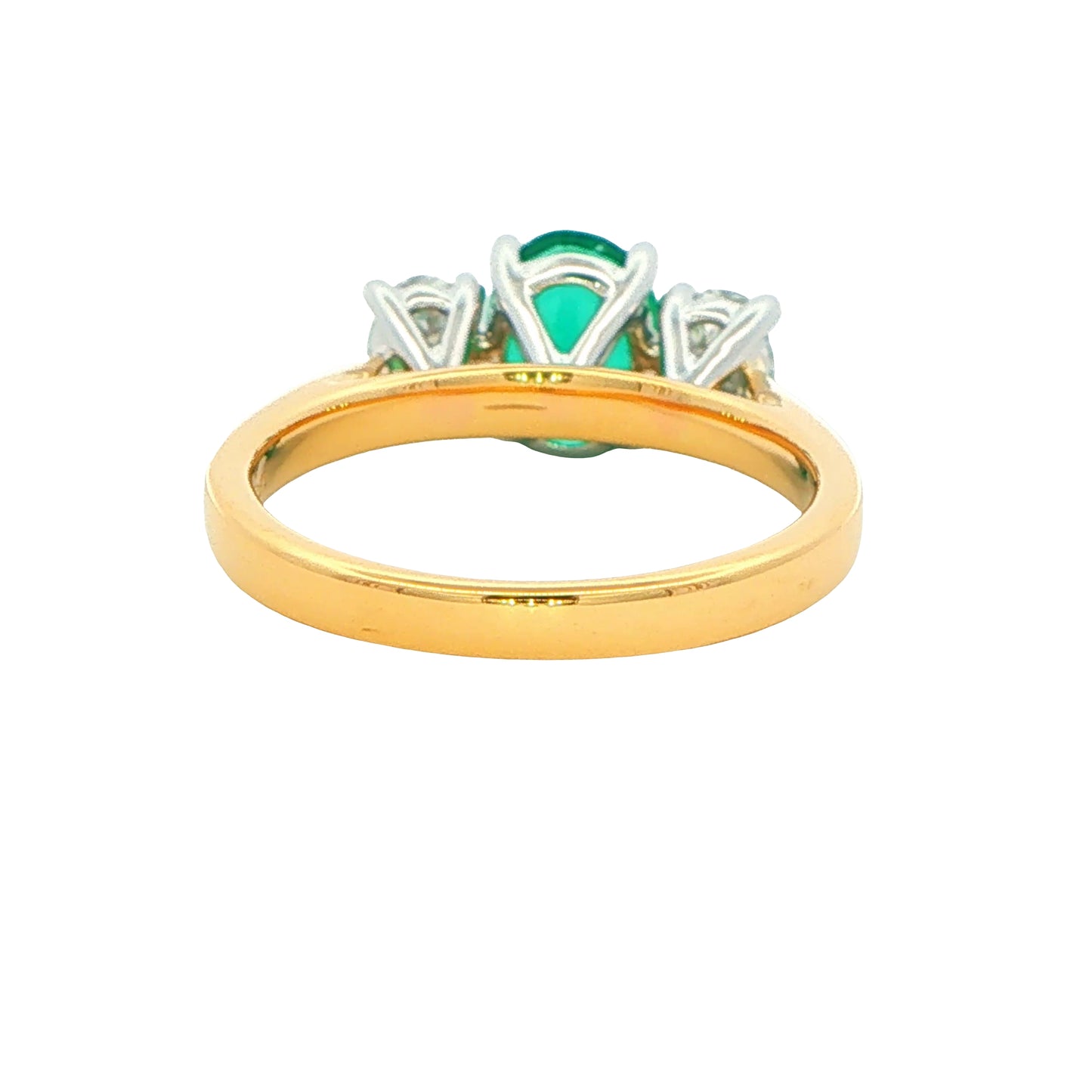 Oval Shaped Emerald and Oval Diamond 3 stone ring Gardiner Brothers