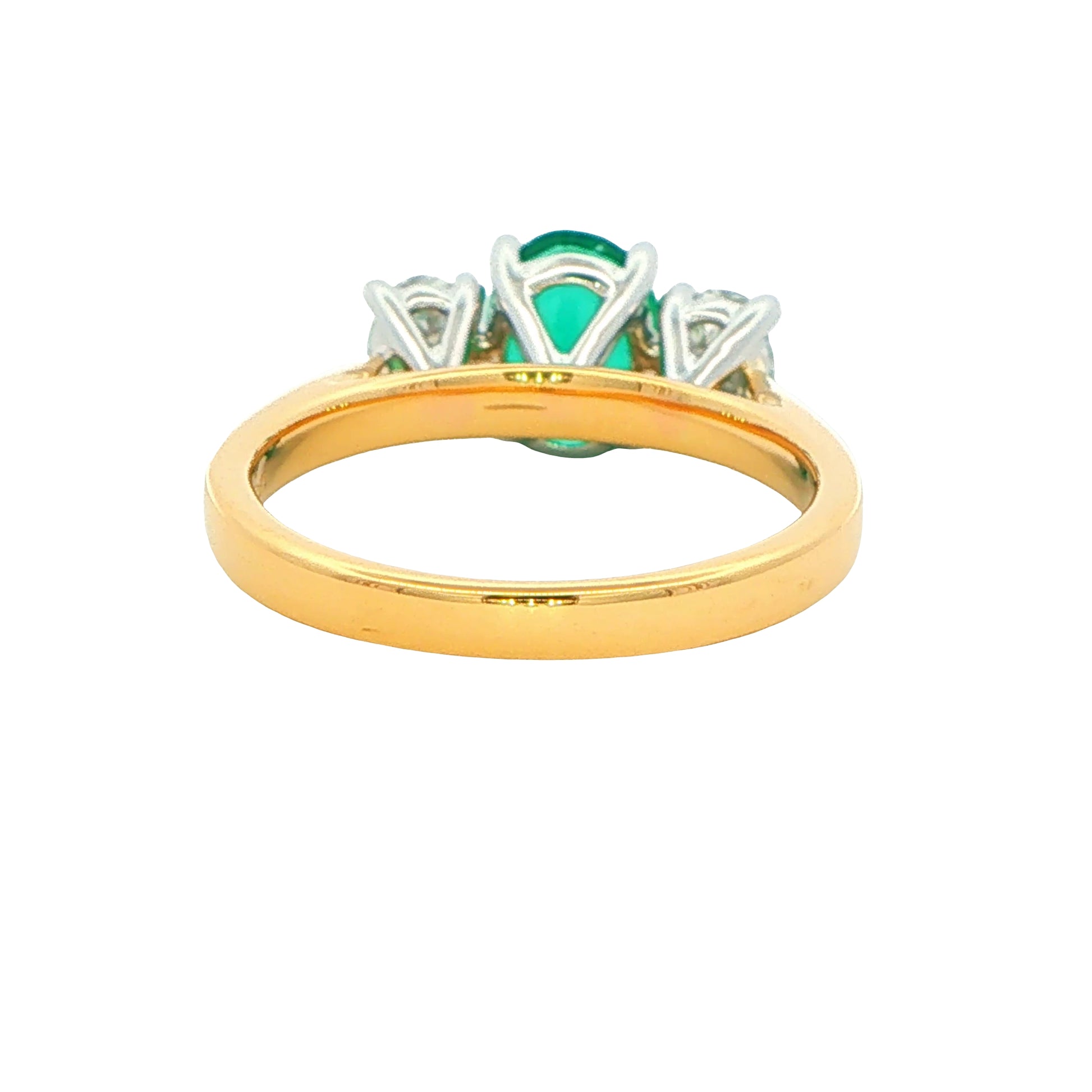 Oval Shaped Emerald and Oval Diamond 3 stone ring Gardiner Brothers