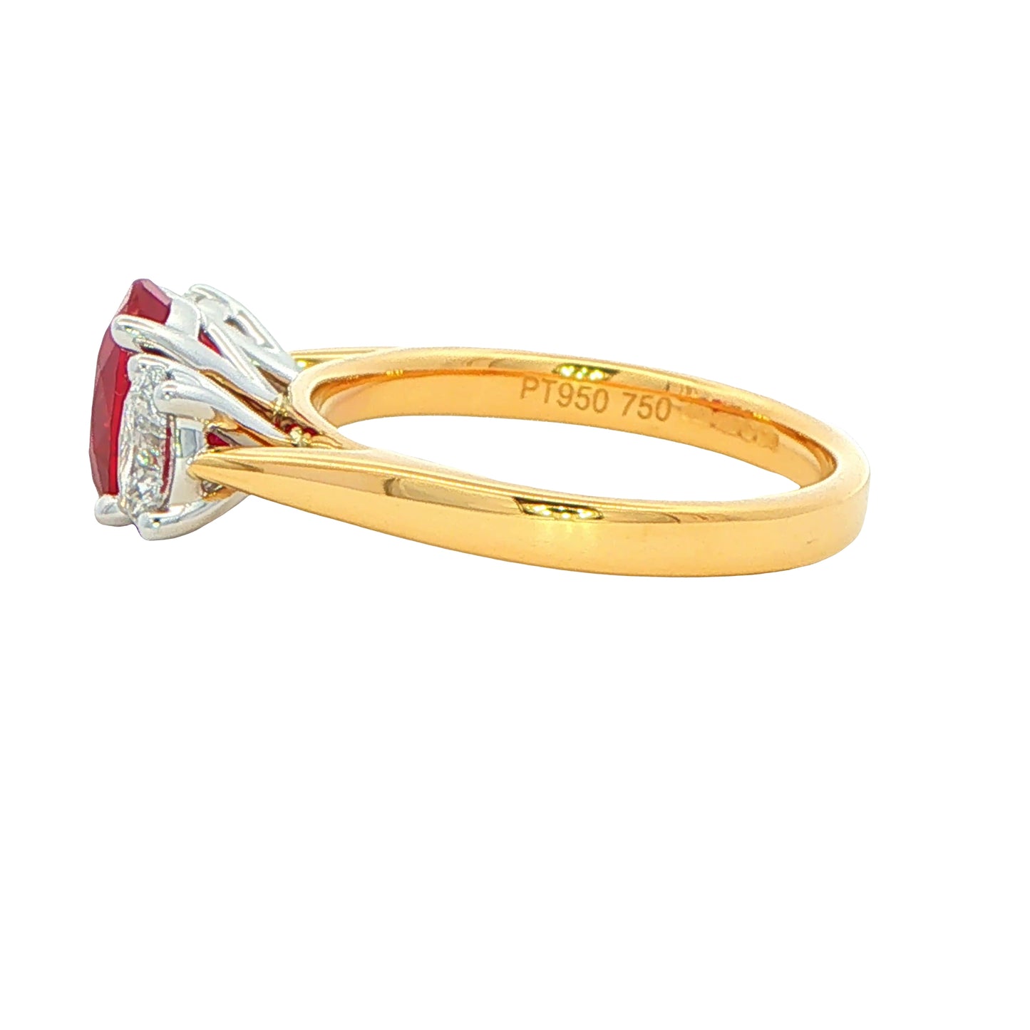 Oval Shaped Ruby and Oval Diamond 3 Stone Ring