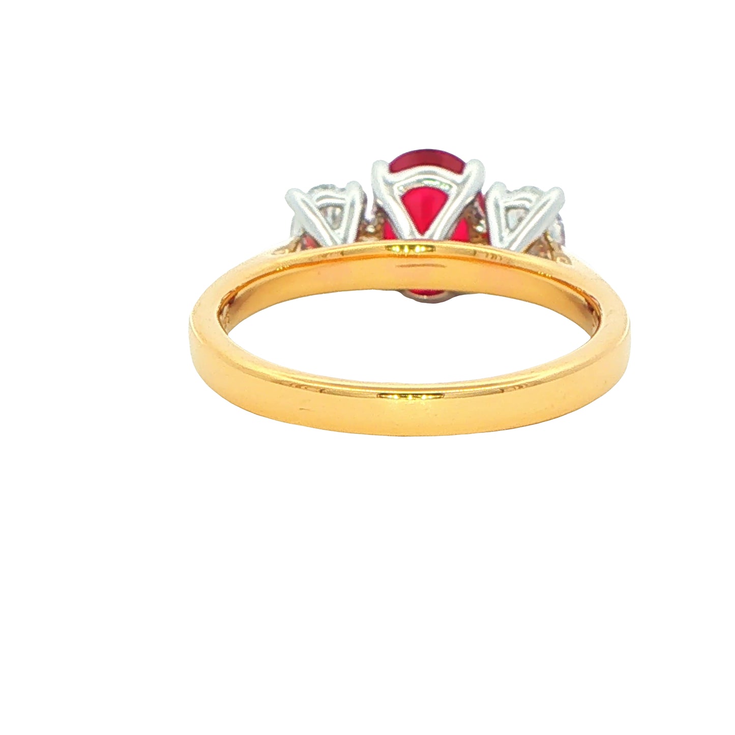 Oval Shaped Ruby and Oval Diamond 3 Stone Ring