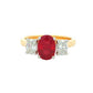 Oval Shaped Ruby and Oval Diamond 3 Stone Ring