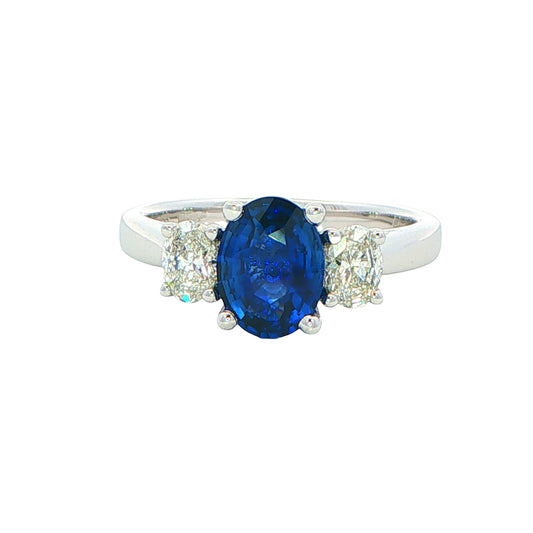 Sapphire and Diamond Oval Shaped 3 Stone