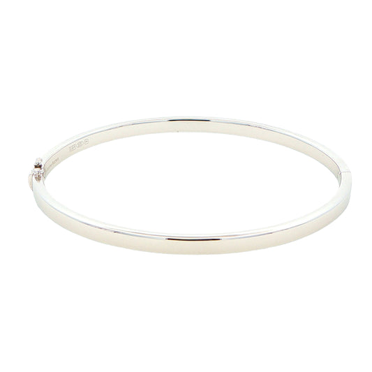 Silver 4mm Solid bangle in a flat profile with rounded edges Gardiner Brothers