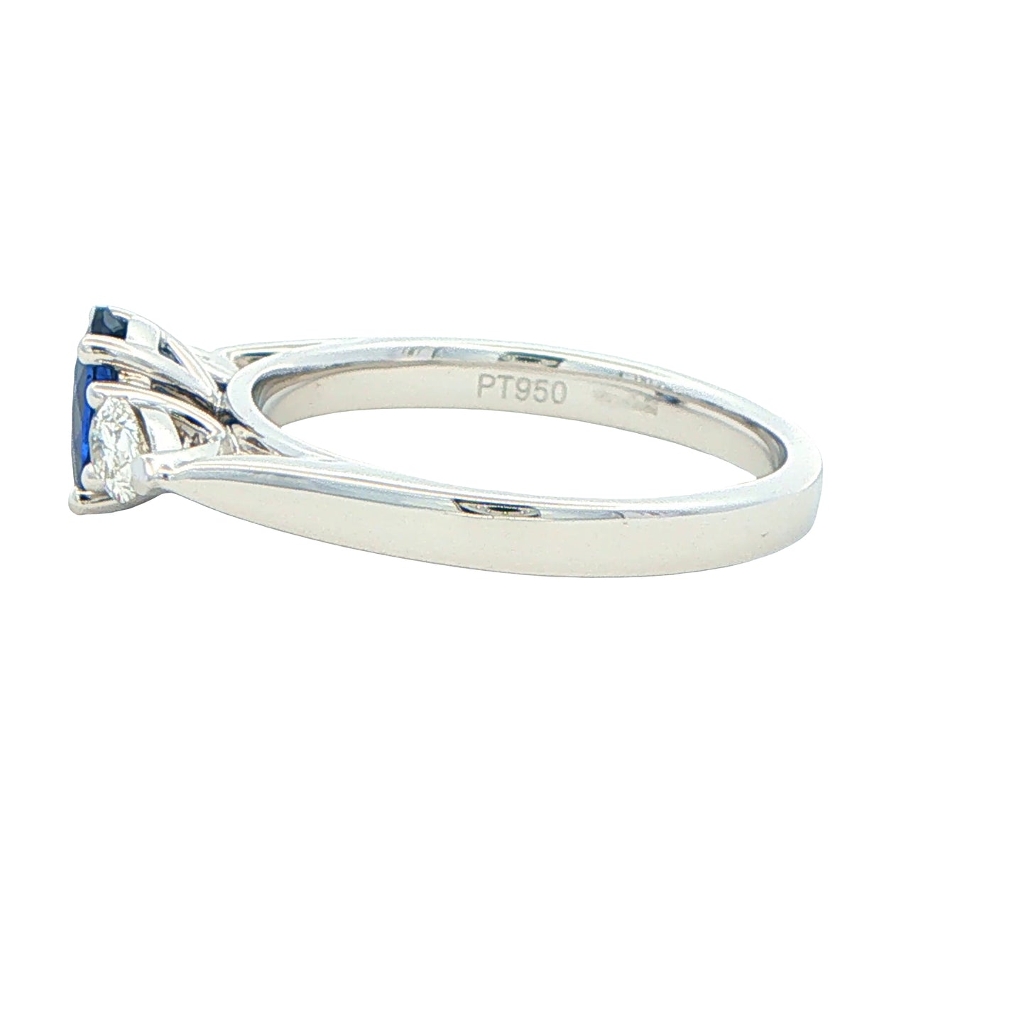 Oval Sapphire and Pear Shaped Diamond 3 Stone Ring