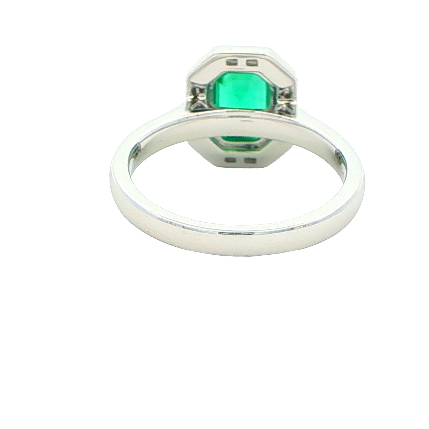 Octagonal Emerald and Diamond Vintage Halo Style Ring