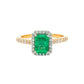 Octagonal Shaped Emerald and Diamond Halo Style Ring