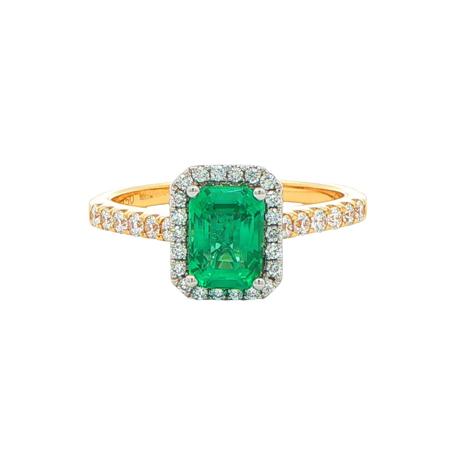 Octagonal Shaped Emerald and Diamond Halo Style Ring
