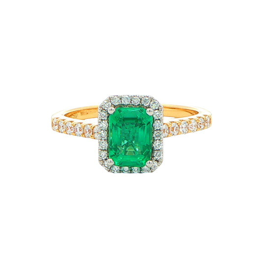 Octagonal Shaped Emerald and Diamond Halo Style Ring Gardiner Brothers