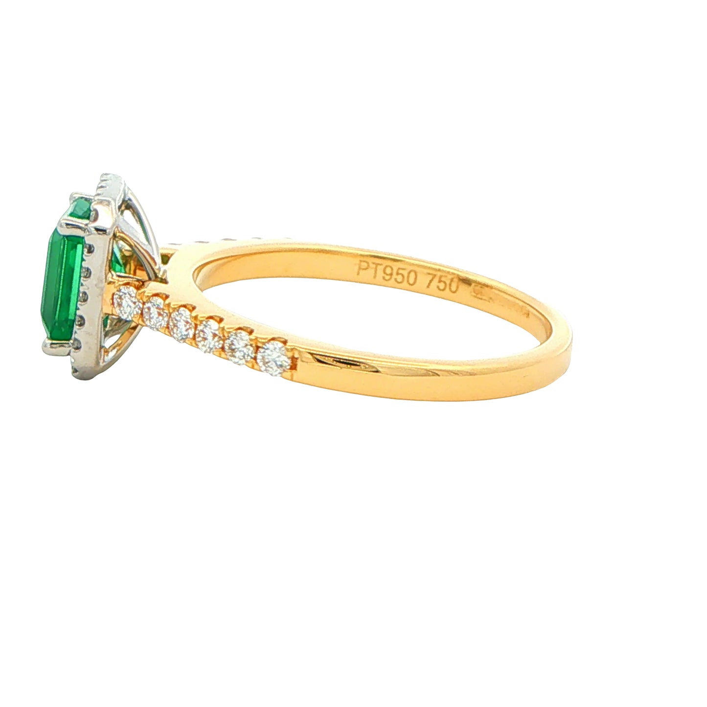 Octagonal Shaped Emerald and Diamond Halo Style Ring