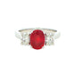 Oval shaped Ruby and Oval Diamond 3 Stone Ring