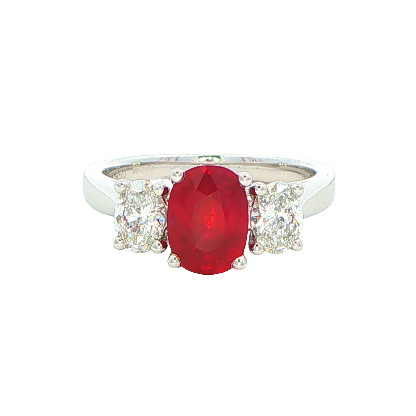 Oval shaped Ruby and Oval Diamond 3 Stone Ring