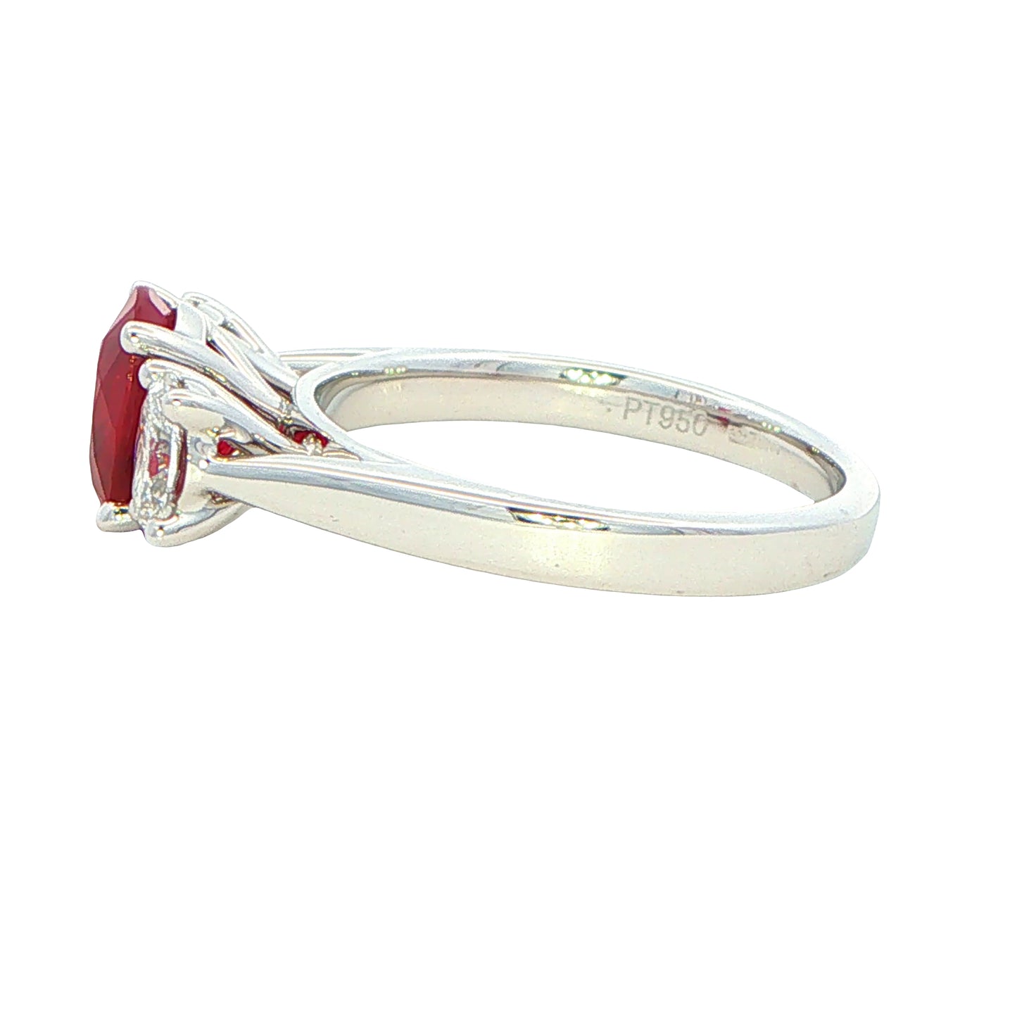 Oval shaped Ruby and Oval Diamond 3 Stone Ring