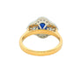 Oval Sapphire and round brilliant cut diamond fancy halo style ring