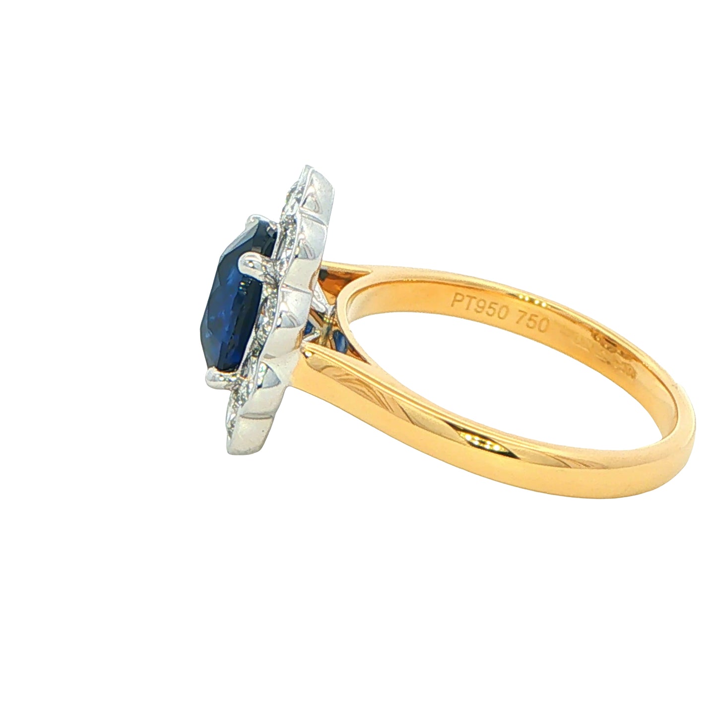 Oval Sapphire and Diamond Modern Cluster Style Ring