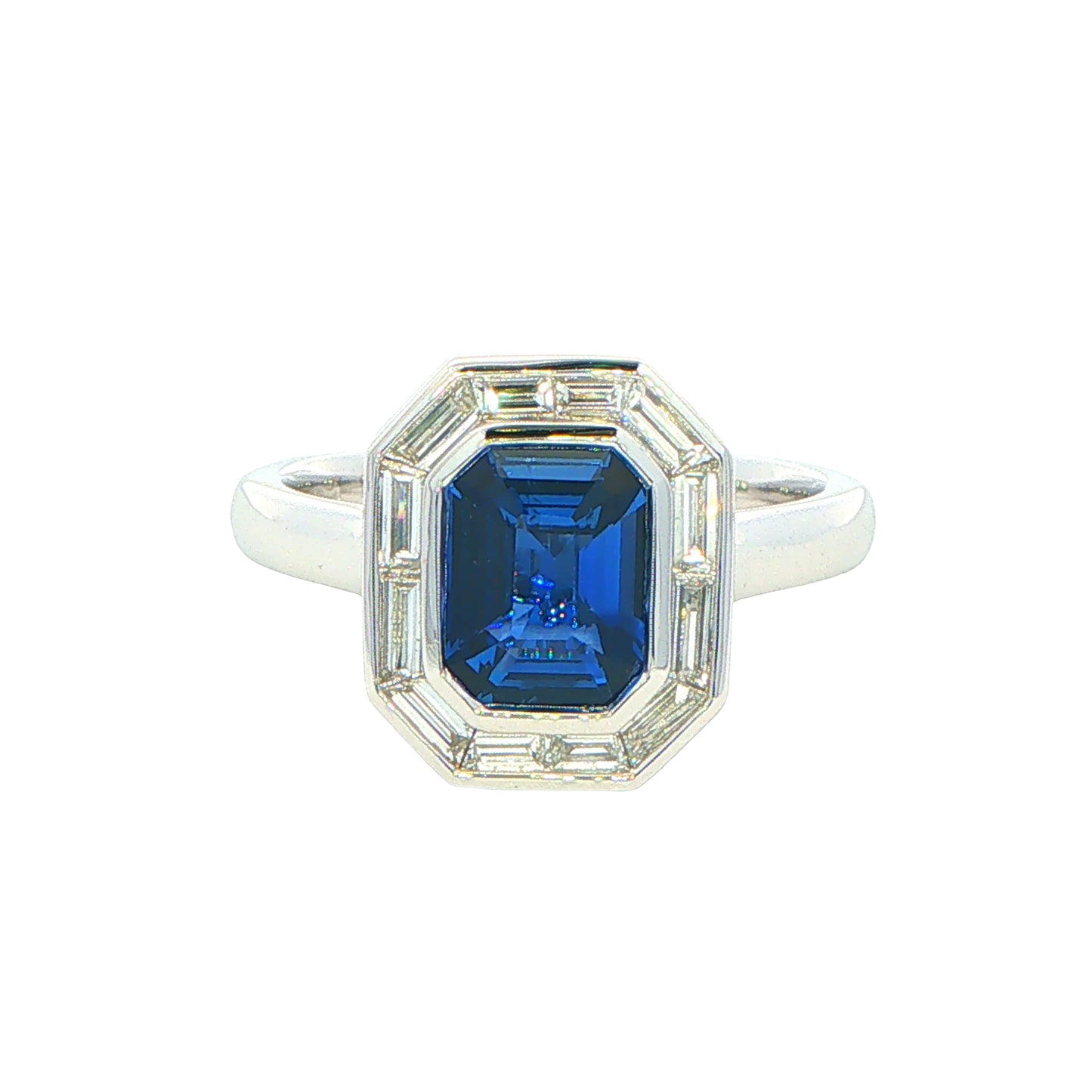 Sapphire and Baguette Diamond Vintage Style Cluster Ring