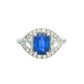 Cushion Shaped Sapphire and Trillion Cit Diamond fancy Halo Style Ring