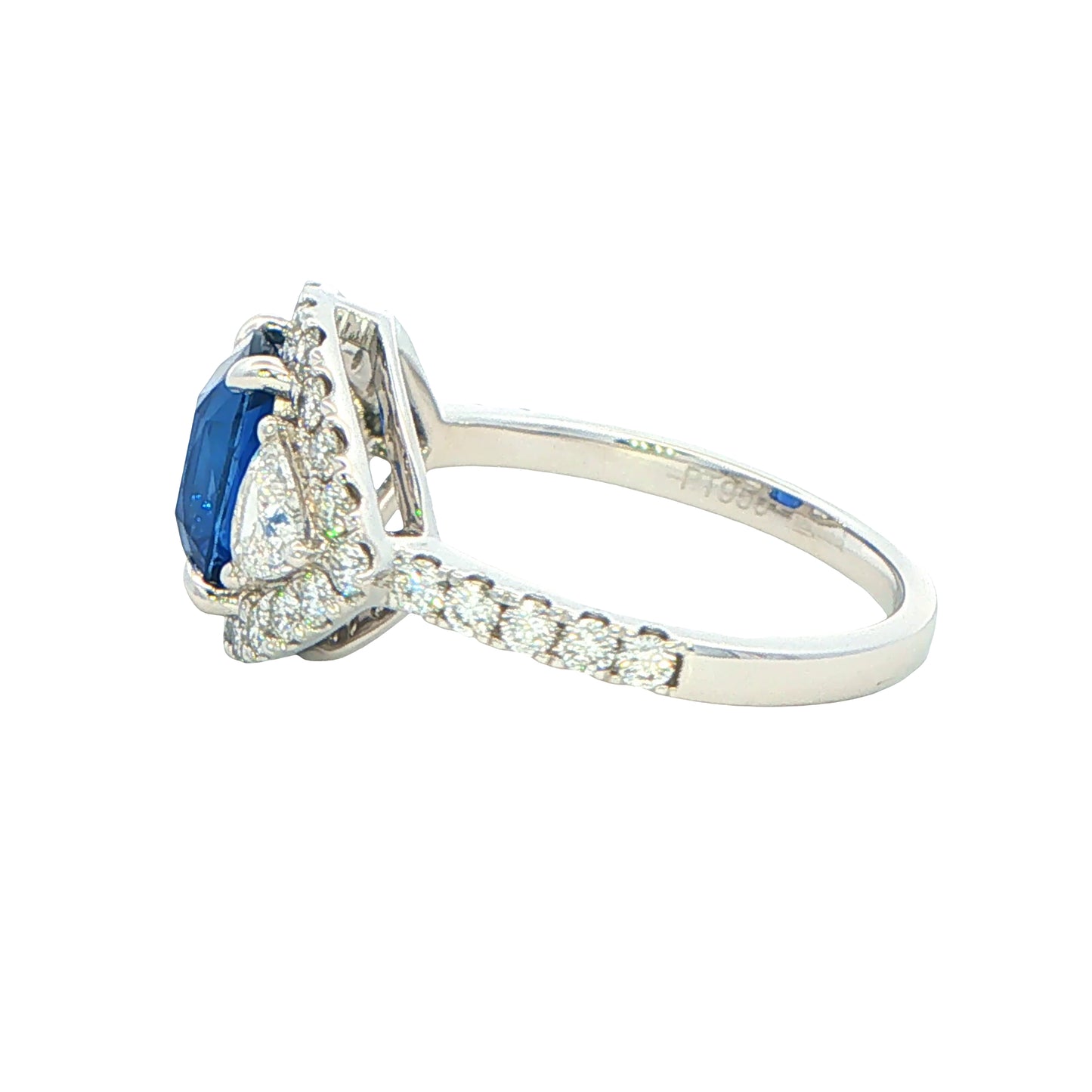 Cushion Shaped Sapphire and Trillion Cit Diamond fancy Halo Style Ring