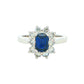 Octagonal Sapphire and round brilliant cut diamond cluster ring