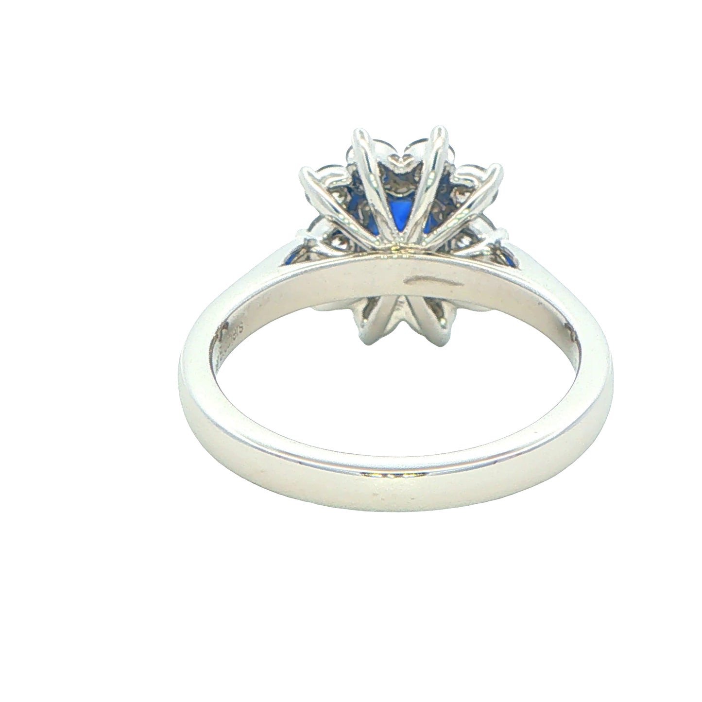 Octagonal Sapphire and round brilliant cut diamond cluster ring