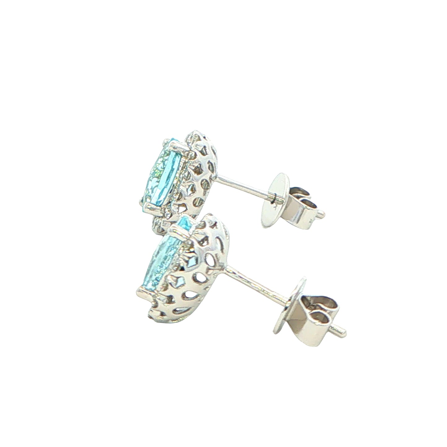 Oval Shaped Aquamarine and Diamond Halo Style Earrings